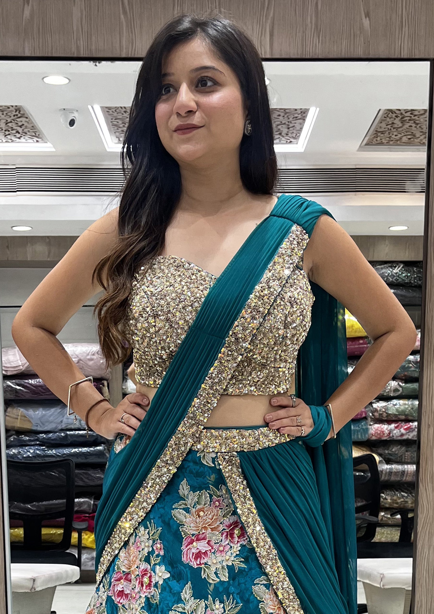 Blue Color Georgette Floral Print Lehenga Choli